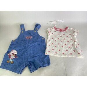 Strawberry Shortcake Baby Girl 12 Months Set Outfit T-Shirt Shortall Overalls